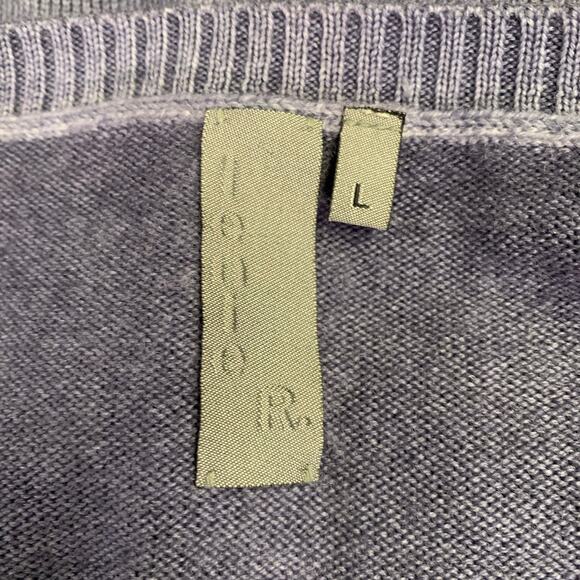 LENOR ROMANO Size L Blue Grey Cable Knit Merino Wool V-Neck Pullover - Picture 5 of 7